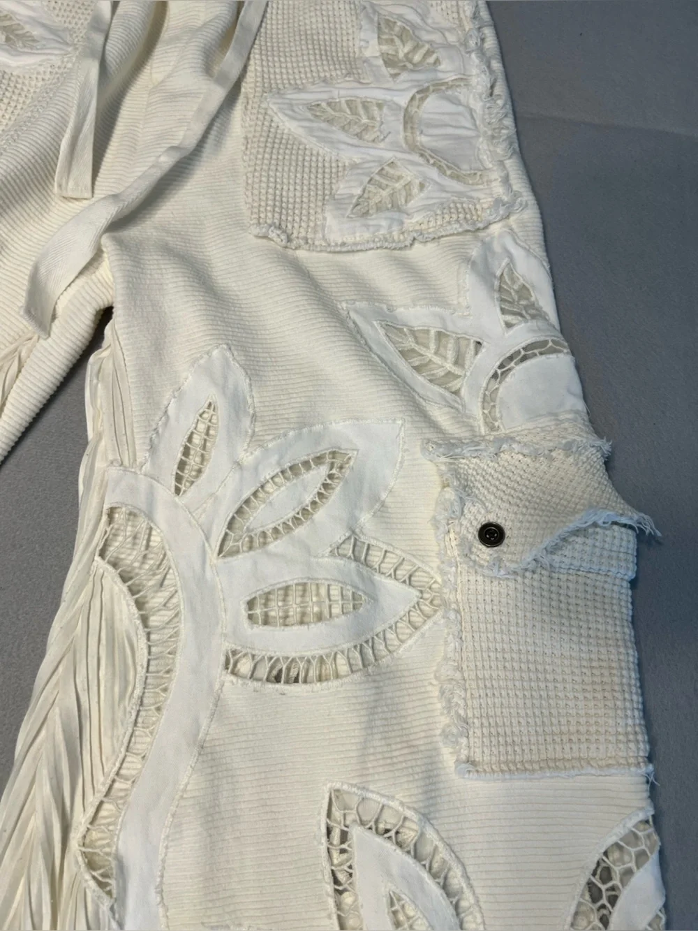 Free People Womens White Ribbed Cotton Jogger Pants Drawstring Pockets Lace S